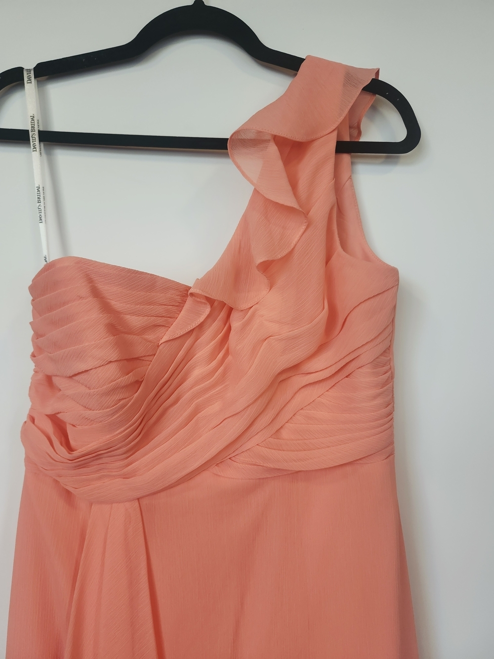 David's Bridal One-Shoulder Coral Pink Evening Dress Size 10 - Picture 4 of 9